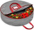 ZOBER Christmas Wreath Storage Container 24 Inch - Wreath Bag for Artificial Wreaths Box - Dual Zippered Wreaths Storage Bag with Strong Durable Handles - Gray