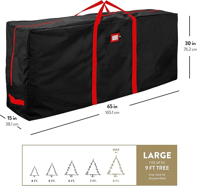 ZOBER 600D Oxford Fabric Large Christmas Tree Storage Bag - Fits 9 Ft Artificial Trees - Tear Proof Waterproof Christmas Tree Bag For Storage Box For Xmas - Strong, Durable Handles - Card Slot - Black