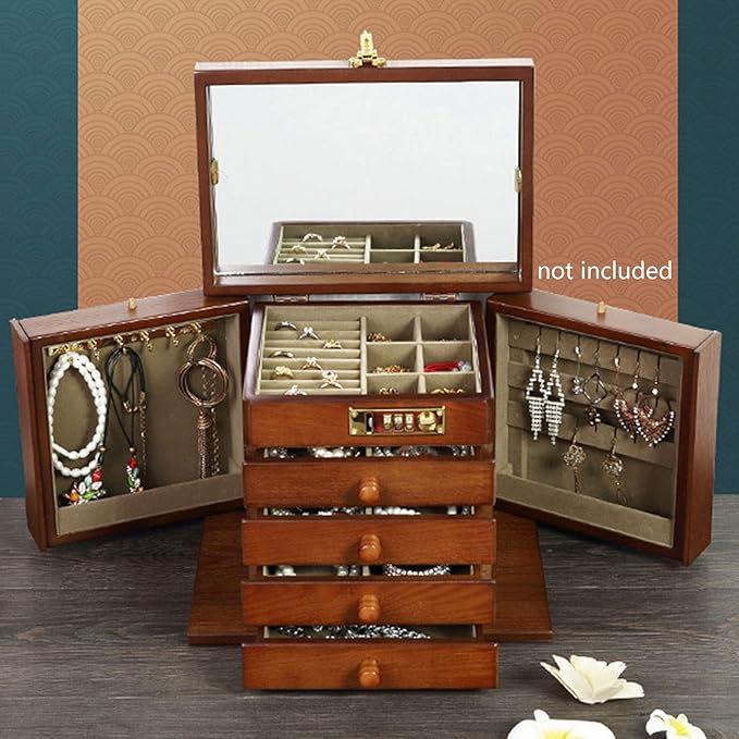Eapmic Extra Large 5 Layers Wooden Jewelry Box Jewelry Case Cabinet Armoire Ring Necklacel Gift Storage Box Organizer(5 Layers,Brown,Style 4)
