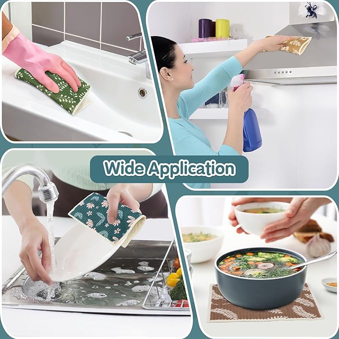 Lucomb 10 Pack Swedish Dishcloths Reusable- Cellulose Cotton Swedish Dish Towels Washable Kitchen Cloths with Hanging Clips, Reusable Paper Towels No Odor for Cleaning Dishes Home Decorative