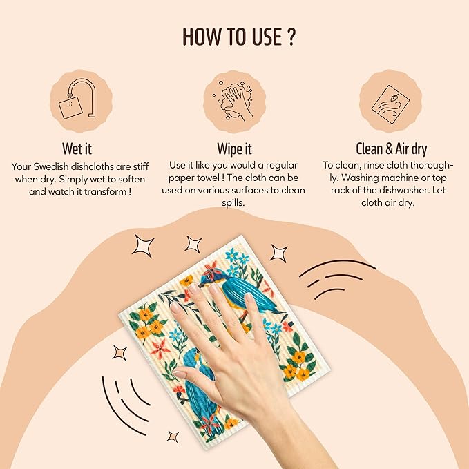 Augine Swedish Dishcloths for Kitchen, 5 Pack Reusable Paper Towels Washable, Super Absorbent Kitchen Towels, No Odor Dish Rags, Biodegradable, Quick Drying, Dishwasher Safe