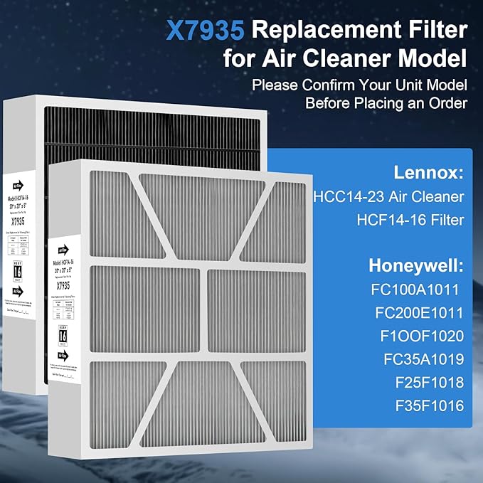 2-Pack X7935 MERV 16 Furnace Air Filter Replacement 20"x20"x5" Compatible with Lennox HCC14-23 Air Cleaner for Lennox X7935 Air Filter Model and Honeywell Filter Models FC100A101 And FC200E1011