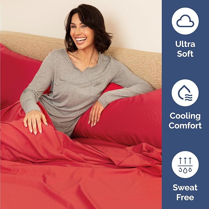 Twin 4 Piece Sheet Set - Comfy Breathable & Cooling - Ultra Soft Hotel Luxury Bedding Set with 8-16 Inch Deep Pockets - 1 Flat & 1 Fitted Sheet & 2 Pillowcases - Cozy, Wrinkle Free & Easy Care - Red