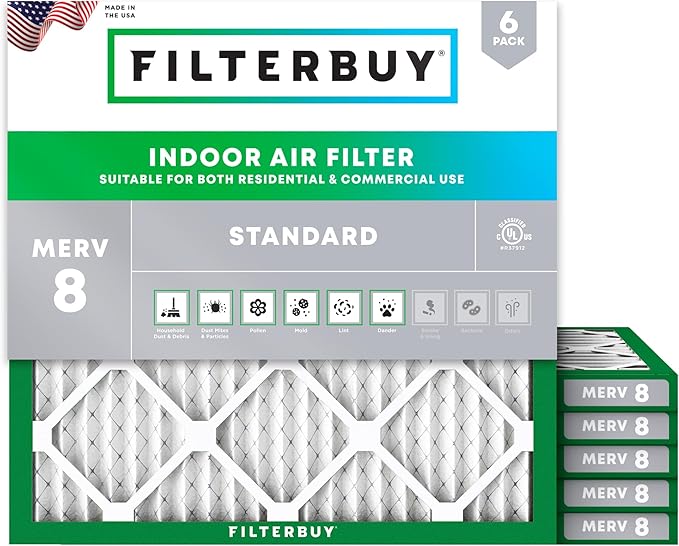 Filterbuy 17x17x1 Air Filter MERV 8 Essential Dust & Allergy Defense (6-Pack), Electrostatic Pleated HVAC AC Furnace Filters Replacement, Made in USA (Actual Size: 17.00 x 17.00 x 0.75)