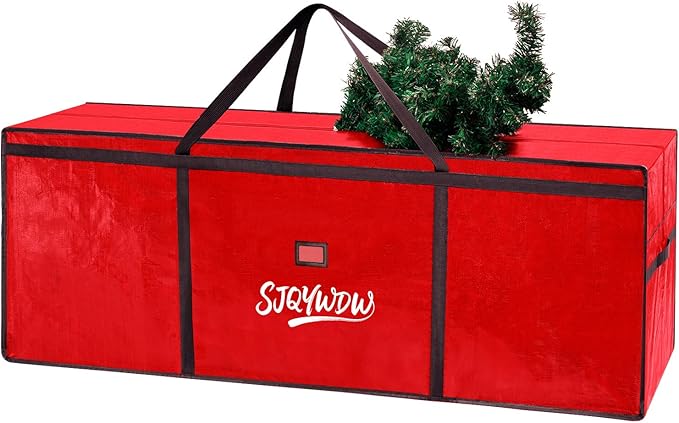 Christmas Tree Storage Bag 7.5 ft, Heavy Duty Artificial Xmas Trees Bag with Reinforced Handles, Dual Zippers Wide Opening, Two Mesh Pockets, Water Resistant for Holiday Tree Storage (Red)