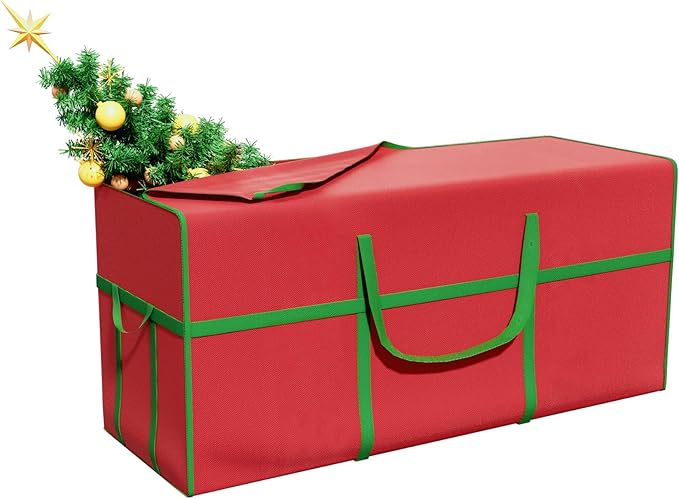 Christmas Tree Storage Bag - Fits Up to 9 ft Tall Holiday Artificial Disassembled Trees, with Carry Handles and Dual Zipper, Red&Green