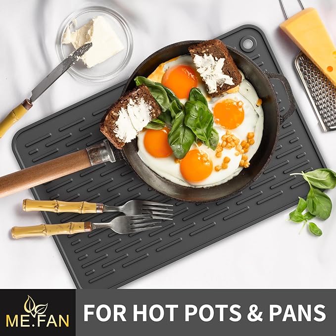 ME.FAN Silicone Dish Drying Mat for Kitchen Counter, Dish Drying Pad for Sink, Refrigerator or Drawer, Countertop Protection Pad M - 16''×12'' - Black