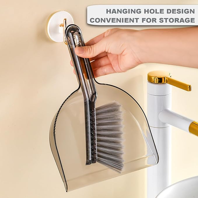 Small Broom with Dustpan Combo Set Mini Broom and Brush Set Hand Sweeper for Cleaning Desk Office Kitchen Pet Nest (Transparent Grey)