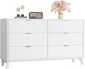 WLIVE Fluted Dresser for Bedroom with 6 Drawers, 54" Wide Wood Dresser with Golden Metal Handles, TV Stand for 65 inch TV, Mid Century Modern Chest of Drawers for Living Room, Hallway, Closet, White
