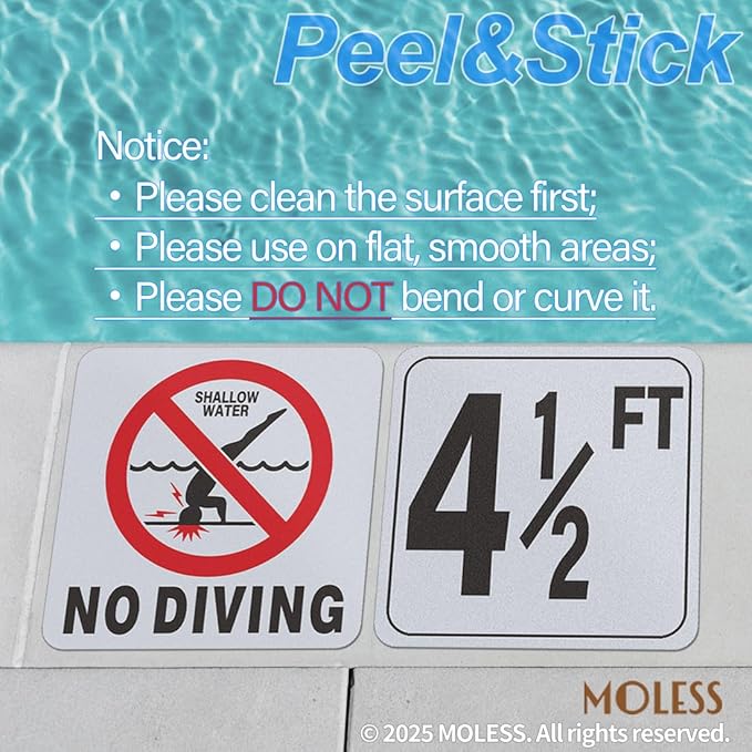 4½FT Pool Depth Marker Stickers – 6x6″ Anti-Slip Vinyl Tile Stickers for Swimming Pool Safety Signs, Adhesive Pool Depth Markers for Decks, 4½ FT (1 Pack)