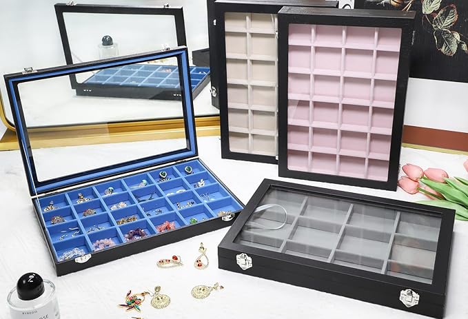 Stratalife Jewelry Organizer Bracelet Earring Holder Organizer Jewelry Drawer Storage Anti Tarnish Bangle Ring Holder Box for Women Girls 12 Grid (Pink Black)