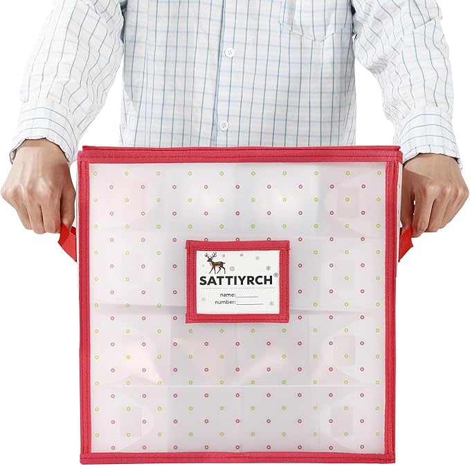 Sattiyrch Plastic Christmas Ornament Storage Box with Trays,Customizable Dividers, Dust-Proof Durable Ornament Organizer Holder,Christmas Storage Containers,Holds 64 x 3 Ornaments