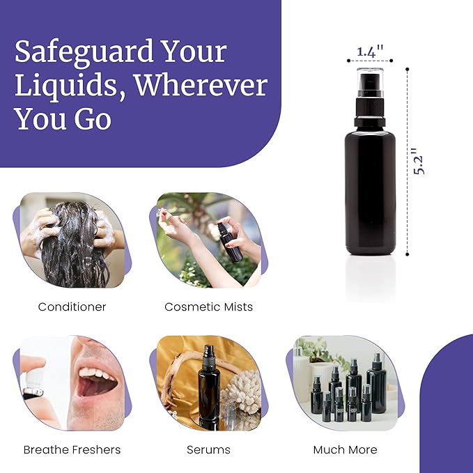 Infinity Jars 50 Ml (1.7 fl oz) Black Ultraviolet Glass Fine Mist Spray Bottle Cleaning Products Refillable Containers Homemade Perfume Blends Room, Sprays Bath Beauty Hair, Screw Top Bottles