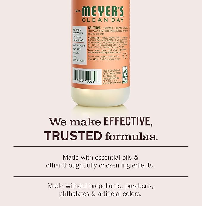 MRS. MEYER'S CLEAN DAY Room and Air Freshener Spray, Non-Aerosol Spray Bottle Infused with Essential Oils, Geranium, 8 Fl. Oz