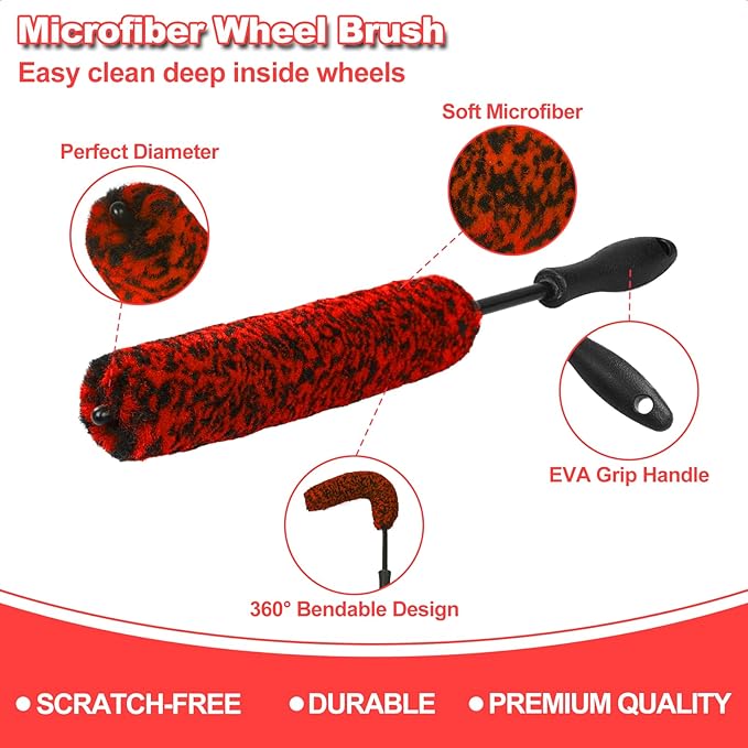 NIKCOSMK Wheel Brush, Wheel & Rim Cleaner Brush, Tire Brush, Wheel Cleaning Brush, Bendable & Durable Car Wheel Brush Set, Car Detailing Brushes, Wheel Brushes for Cleaning Wheels