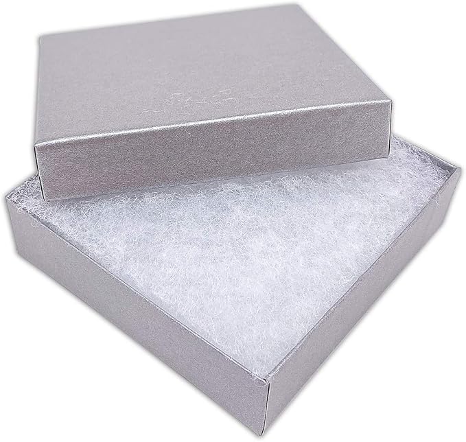 TheDisplayGuys - 25-Pack #33 Cotton Filled Cardboard Paper Jewelry Boxes Gift Case - Pearl Gray (3.5" x 3.5" x 1.0") - for Shipping or Storage