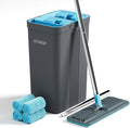 JOYMOOP Mop and Bucket Set with Wringer, Mops for Floor Cleaning, Wall Mop Cleaner with Long Handle, with 4 Reusable Microfiber Mop Pads - Grey+Cyan Blue