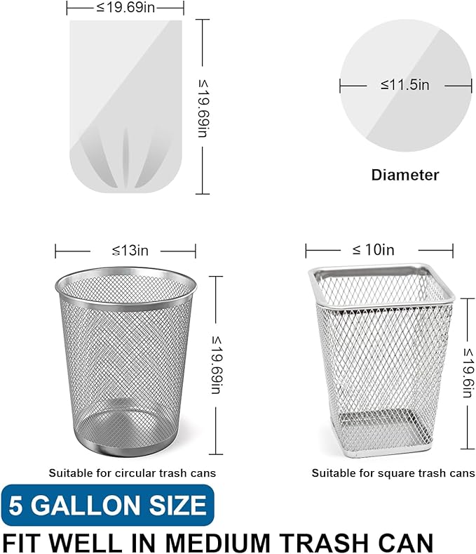 T.FORING 5 Gallon Trash Bags Drawstring 1.1 Mil - 120 Count 18 Liter Small Garbage Bags for Bathroom, Strong Unscented White Plastic Wastebasket Bin Liners for Kitchen Office Toilet and Bedroom