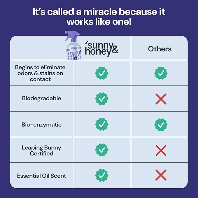 Sunny & Honey Pet Stain & Odor Miracle - Fast Acting Carpet Stain Remover & Urine Odor Eliminator - Enzyme Upholstery Cleaner Spray - For Upholstery, Couch & Mattress (32 fl oz, Light Lavender)