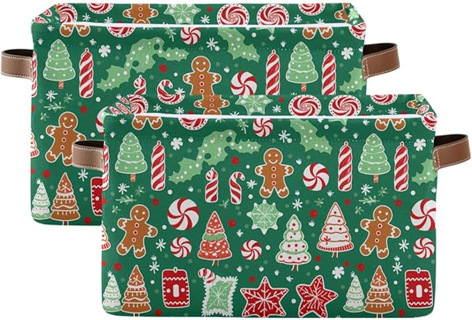 ALAZA Lovely Candy Christmas Tree Green Foldable Storage Box Storage Basket Organizer Bins with Handles for Shelf Closet Living Room Bedroom Home Office 2 Pack