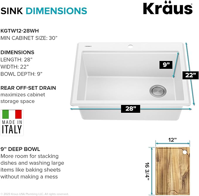 KRAUS Bellucci 28-inch Granite Workstation Drop In Top Mount Single Bowl Kitchen Sink in White with Accessories, KGTW12-28WH