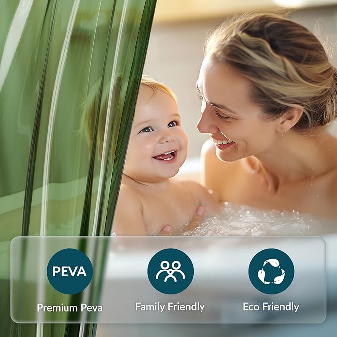 Titanker Shower Curtain Liner, Plastic Shower Liner PEVA 72 x 72 Lightweight Waterproof Shower Curtains for Bathroom with Magnets and Grommets, Dark Green