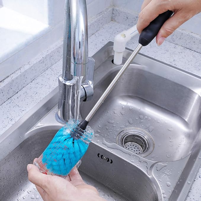 MOSOLAN Stainless Steel Water Bottle Brush, Long Handle Scrubbing Brush, Built for Cleaning Sports Bottles, Baby Bottles, Cups, Coffee Mugs, Glasswares, Wine Decanters, Flask, 2 Pack, 13 in