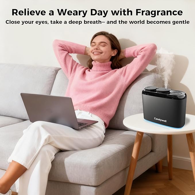 Dual-Scent Waterless Essential Oil Diffuser, Cold Air Diffuser for Home & Commercial Use, 1000 Sq Ft Coverage, APP Control, Quiet Operation, Night Light, Pet & Kid Friendly, Anti-Tilt Alarm