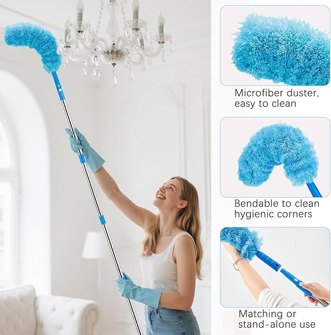 Feeloco 75'' Window Squeegee Cleaner Tool, Professional Window Cleaning Kit for Glass with 360° Rotation & Extension Pole- Glass Cleaner Tool with Scrubber for Windows,Glass,Bathroom,Shower