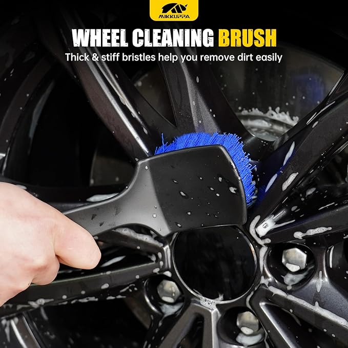 MIKKUPPA Car Wheel Brush Set - Durable Scratch-Free Rim& Stiff Bristles Tire Cleaner Brush, Multipurpose Car Detailing Brushes, Car Cleaning Tools for Washing Exterior (4 Pack)