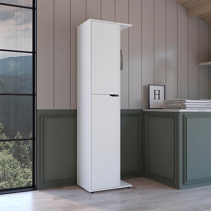 Freestanding Austin Storage Closet in White - Ideal for Organizing Brooms, Cleaning Products, and More with Sturdy Construction