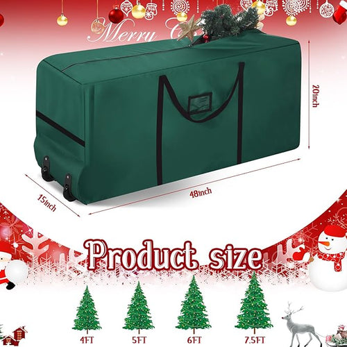 2 Pcs Christmas Tree Storage Heavy Duty Containers 7.5 ft Zippered Rolling Tree Storage Bag Christmas Box Bag with Wheels and Handles for Disassembled(Green)