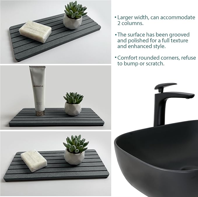 NiuYichee 2 PCS Fast-Drying Sink Stone Tray, 12" x 5.5" Super Absorbent Diatomite Coasters, Grooved Design, Water Absorbing Stone Used for Hand Soaps & Plants & Toiletries in The Modern Home