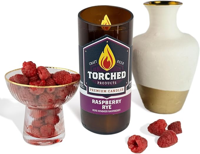 Torched Beer Scented Candles | Natural Soy Wax Candle | Raspberry Rye Scent 8 oz | Makes a Great Gift for Men, Beer Lovers, and Collectors | Bar Man-Cave Decor and Accessories