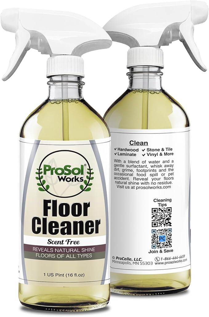 PROSOL WORKS Wood Floor Cleaner 16 oz - Floor Cleaning Spray Great for Various Floor Types Like Tile, Linoleum, Vinyl, Laminate Flooring & Hardwood - Surface Cleaner for Floors, Stain, Dirt & Grime