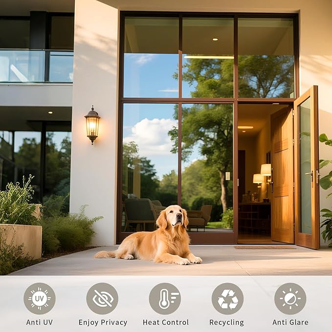 Window Privacy Film One Way Daytime Mirror Tint Treatments UV Heat Control Vinyl Stickers Sun Block Glass Paper Door Covering Reflective (Black Silver, 45.6 Inch x 7.2 Feet)