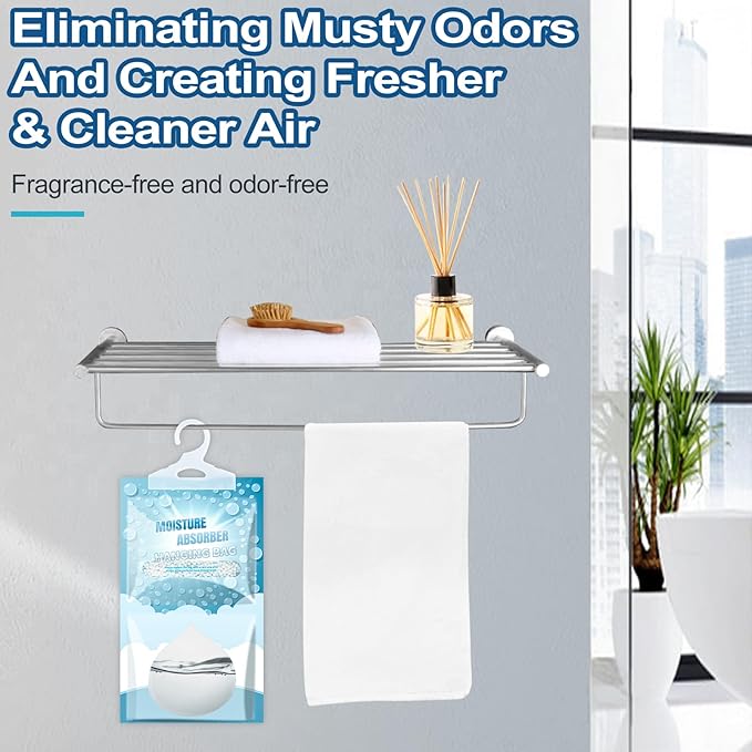 Corodo Moisture Absorbers Packets - Hanging Moisture Absorbers Dehumidifier Bags for Closet Bathroom Kitchen, Fragrance Free Humidity Absorber Packs, Removes Moisture & Odors, 12 Pack
