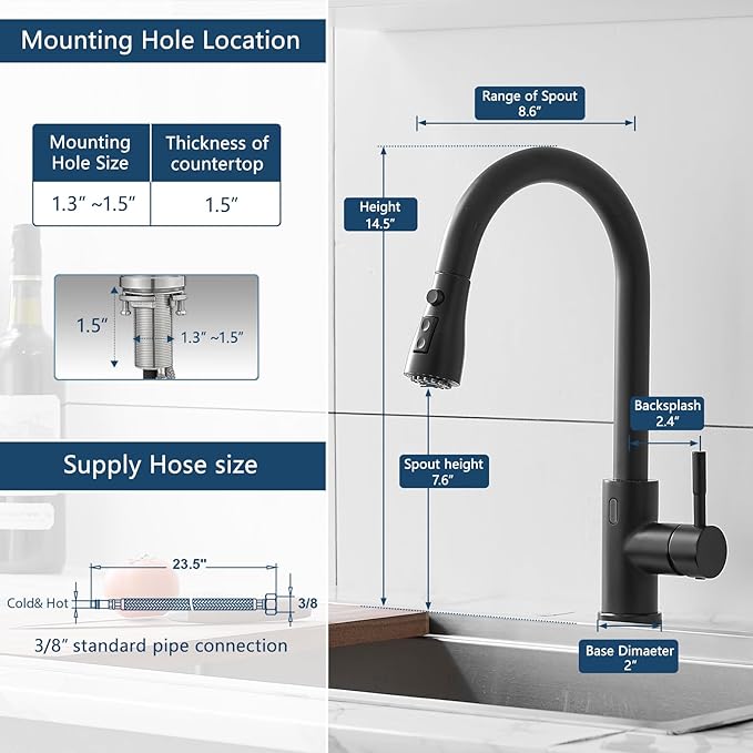 GIMILI Matte Black Touchless Kitchen Faucet with Pull Down Sprayer Motion Sensor Hands-Free Smart Activated Sink Faucet