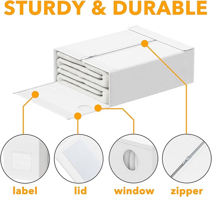 SpaceAid 6 Pack Bed Sheet Organizers and Storage, Foldable Sheet Organizer with Window for Linen Closet, Set Folder Keeper for Queen & King Size Bedding Storage (White)
