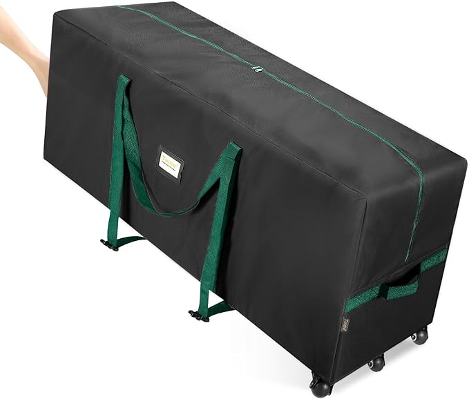 BALEINE 9 ft Rolling Christmas Tree Storage Bag, 3 Swivel Wheels for Easy Moving, Heavy Duty 600D Oxford Fabric Extra Large Artificial Christmas Tree Bag with Reinforced Carry Handles (Black)