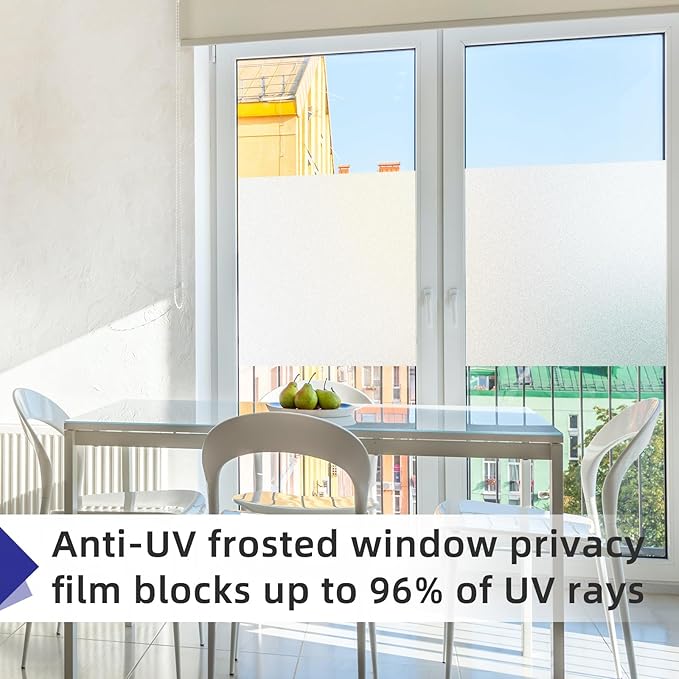 Frosted Window Privacy Film Non-Adhesive Static Cling Bathroom Decorative Stickers Heat Control UV Blocking Opaque Glass Window Coverings Film for Home Front Door Office 35.4 Inch x 7.8 Feet