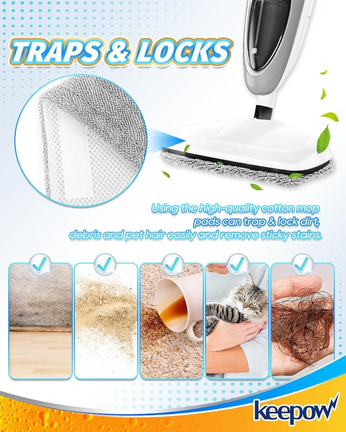 KEEPOW 5 Pack Steam Mop Replacement Pads Compatible with GorFanty Steam Mop Model GF-6610B/GF-6610, Washable and Reusable Microfiber Mop Replacement Pads Highly Absorbent for Multi-Surface