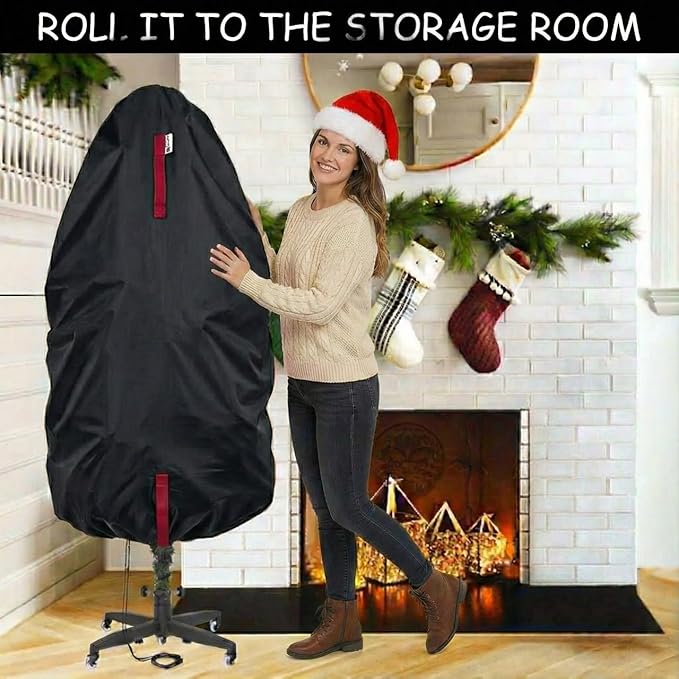 Upright Christmas Tree Storage Bag - Fits 7 Ft Artificial Xmas & Topiary Tree, Vertical Holiday Cover, Durable, Dustproof & Easy-Use Xmas Storage, Black