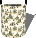 Rustic Car with Pine Tree Forest Scene Laundry Basket with Handles, 19.7"x15.7" Clothes Foldable Laundry Hamper Organizer for Dorm Nursery Bedroom Bathroom Decor, Toy Storage Bin for Kids