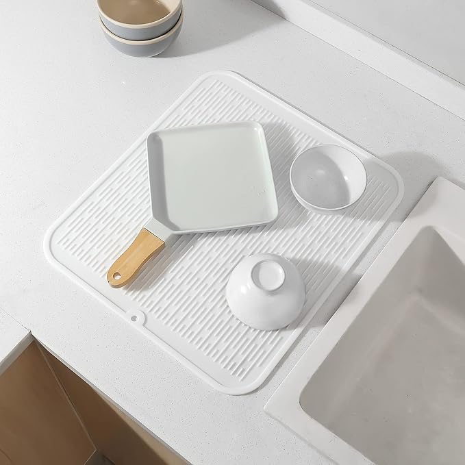 MicoYang Silicone Dish Drying Mat for Multiple Usage,Easy clean,Eco-friendly,Heat-resistant Silicone Mat for Kitchen Counter or Sink,Refrigerator or Drawer Liner White 2XL 24 inches x 18 inches