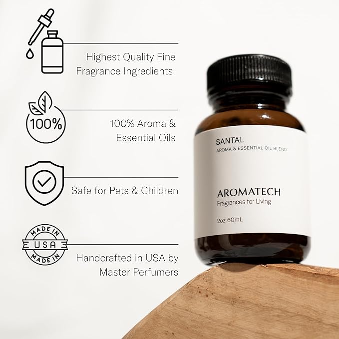 AromaTech Santal Aroma Essential Oil Blend: Luxury Hotel Inspired Aromatherapy with Amber, Vanilla, Cedar & Sandalwood for Ultrasonic Diffusers (0.33 Fl Oz (Pack of 1))