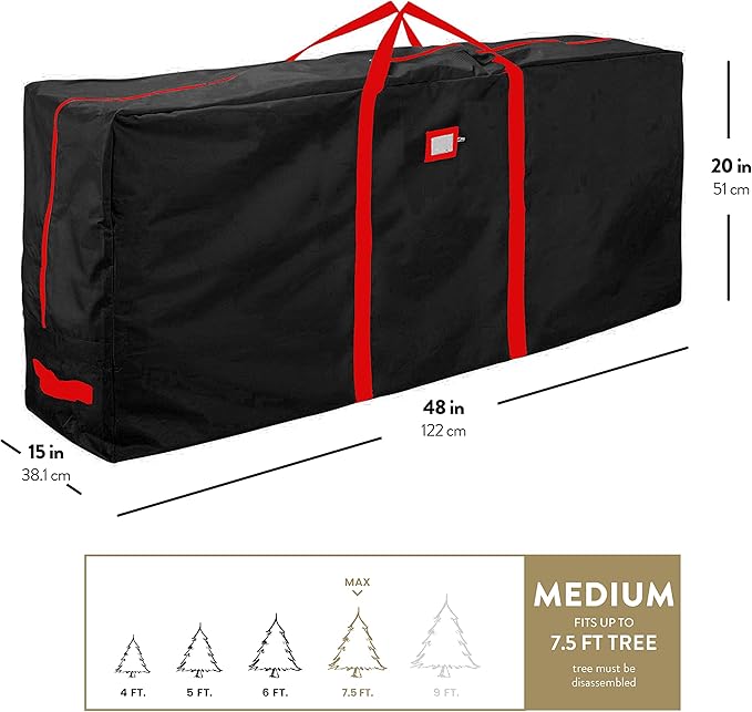ZOBER 600D Oxford Fabric Christmas Tree Storage Bag - Fits 7.5 Ft Artificial Trees - Tear Proof Waterproof Christmas Tree Bag For Storage Box For Xmas - Strong, Durable Handles - Card Slot - Black