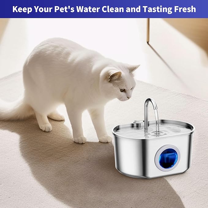 32 Pack Cat Water Fountain Replacement Filters & Pre-Filter Sponges, Includes 16 Filters & 16 Sponges for 108oz/3.2L Stainless Steel Pet Fountains – Compatible with Rellaty & Neareal
