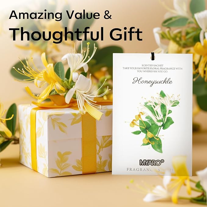 MYARO 12 Packs Honeysuckle Scented Sachets for Drawer and Closet, Long Lasting Air Freshener Fresh Scents Potpourri Bags Home Fragrance for Room Car Small Space