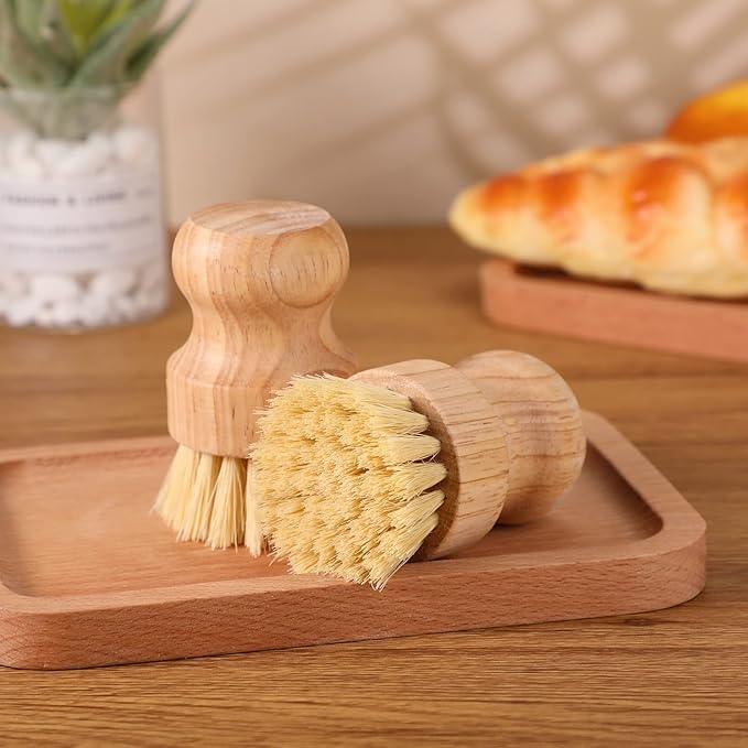 Nuenen 100 Pcs Bamboo Dish Scrub Brushes Wooden Scrubbers Set Kitchen Dishwashing Scrubber with Natural Sisal Bristles for Iron Pot Pan Sink